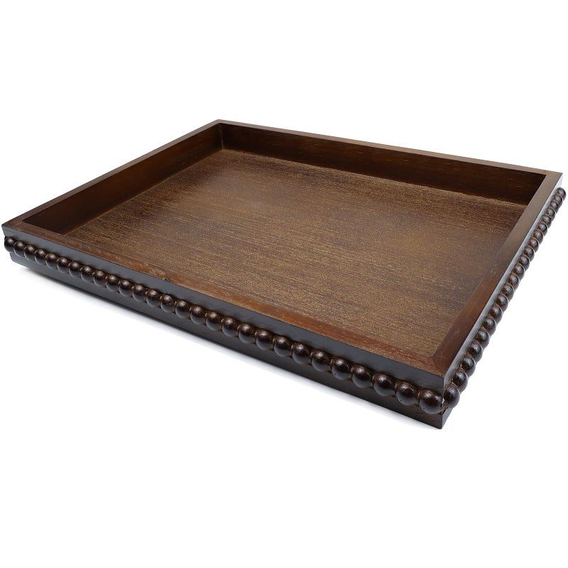 Hrastany Wood Decorative Tray, Distressed Outdoor Serving Tray with Wooden Bead for Ottoman, Coffee Table, Entertaining, Home Decor, Rectangular 15.7â€*11.8â€*1.57â€ (Dark Brown) - Image 1