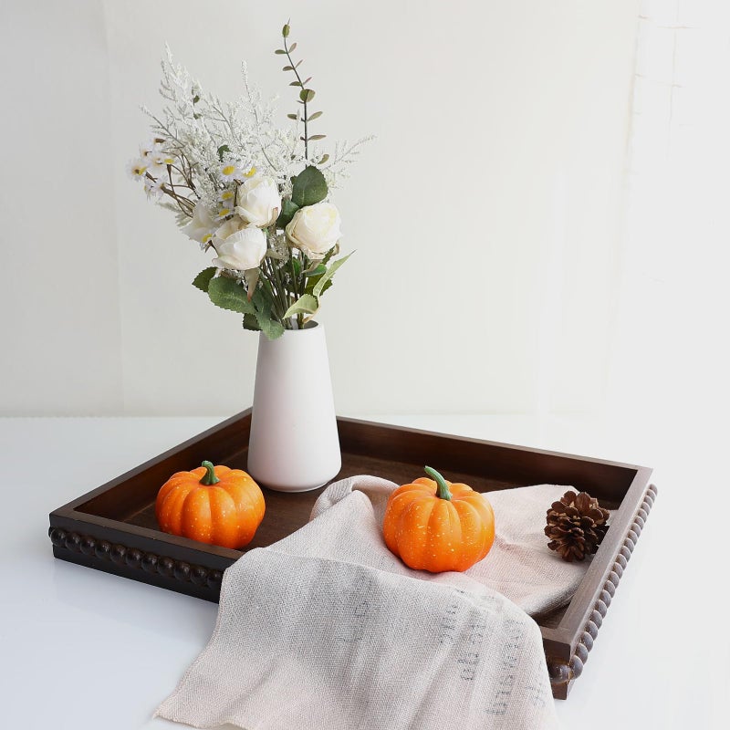 Hrastany Wood Decorative Tray, Distressed Outdoor Serving Tray with Wooden Bead for Ottoman, Coffee Table, Entertaining, Home Decor, Rectangular 15.7â€*11.8â€*1.57â€ (Dark Brown) - Image 3