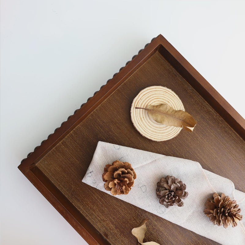 Hrastany Wood Decorative Tray, Distressed Outdoor Serving Tray with Wooden Bead for Ottoman, Coffee Table, Entertaining, Home Decor, Rectangular 15.7â€*11.8â€*1.57â€ (Dark Brown) - Image 4