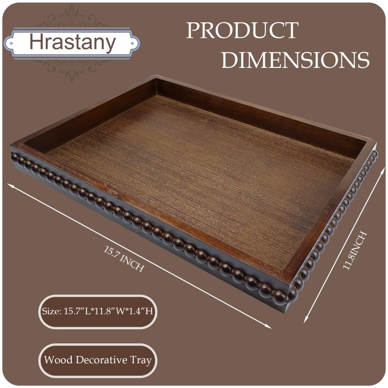Hrastany Wood Decorative Tray, Distressed Outdoor Serving Tray with Wooden Bead for Ottoman, Coffee Table, Entertaining, Home Decor, Rectangular 15.7â€*11.8â€*1.57â€ (Dark Brown) - Image 2