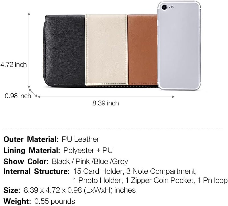 CLUCI Women Wallet Large PU Leather Wristlet Purse for Women RFID Blocking Zip Around Card Holder Ladies Travel Clutch - Image 2
