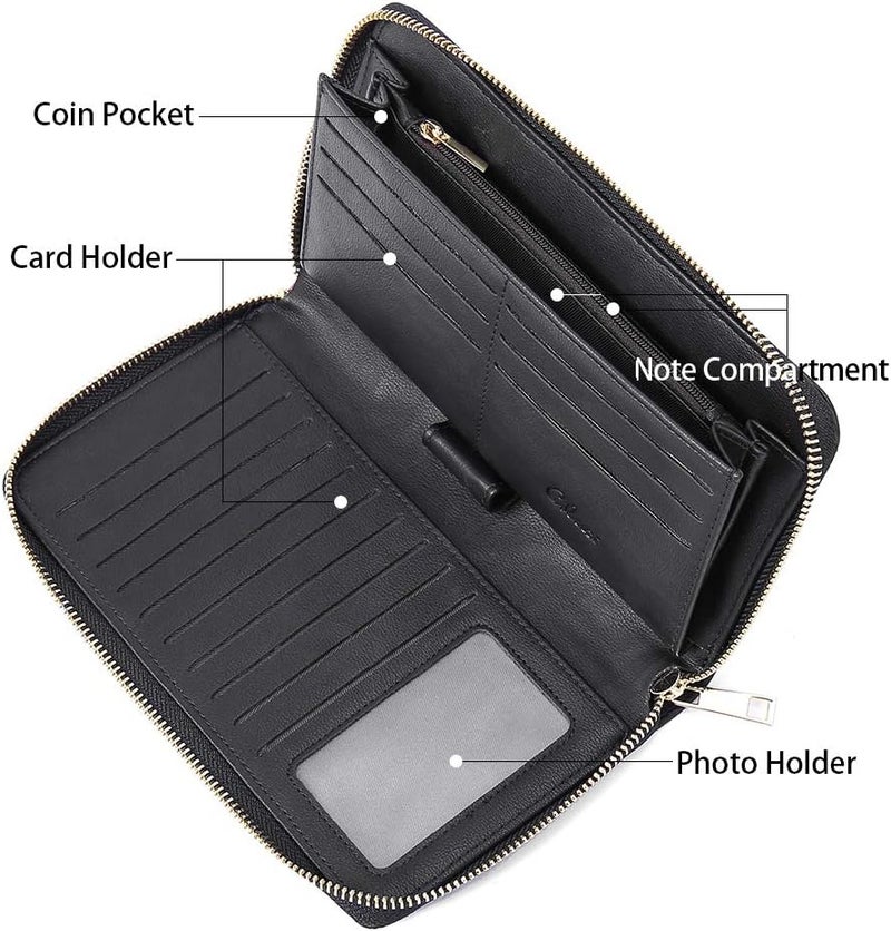 CLUCI Women Wallet Large PU Leather Wristlet Purse for Women RFID Blocking Zip Around Card Holder Ladies Travel Clutch - Image 4