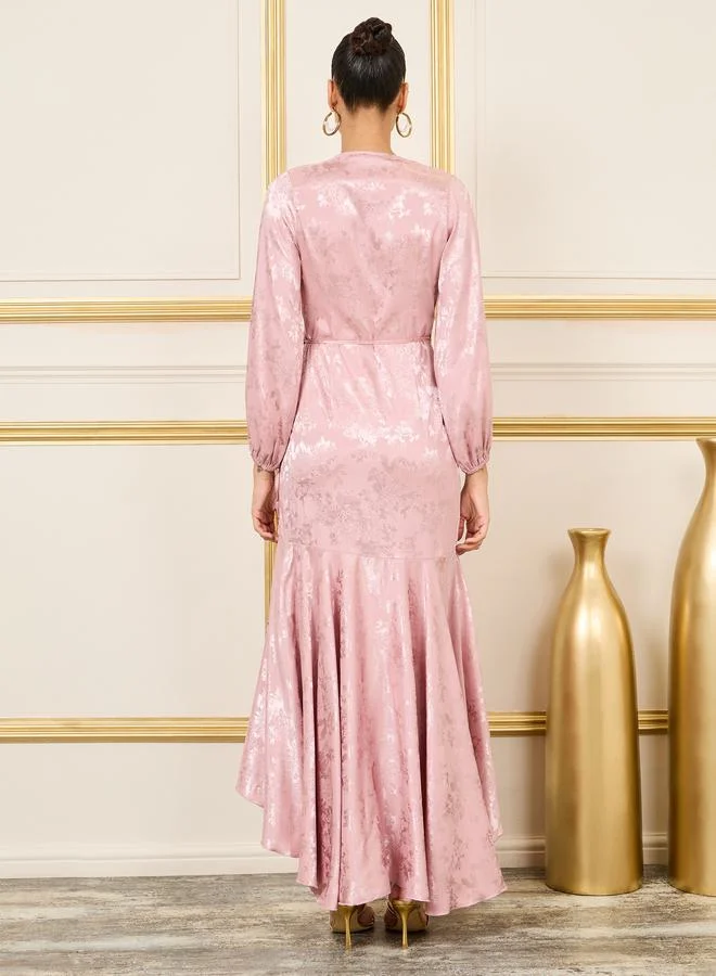 ستايلي Jacquard Asymmetric Hem A-Line Wrap Maxi Dress