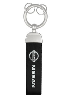Nissan Durable and Stylish Premium Leather Strap Car Keychain with Retractable Metal Clip and Metal Ring - NISSAN - Black  - Image 1