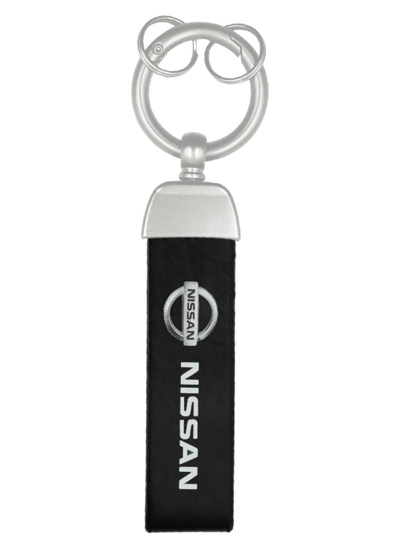 Nissan Durable and Stylish Premium Leather Strap Car Keychain with Retractable Metal Clip and Metal Ring - NISSAN - Black  - Image 1