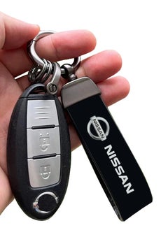 Nissan Durable and Stylish Premium Leather Strap Car Keychain with Retractable Metal Clip and Metal Ring - NISSAN - Black  - Image 3