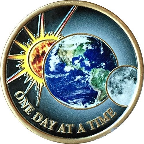 RecoveryChip One Day at A Time Universe Sun Moon Earth Medallion Color Serenity Prayer Chip - Image 1