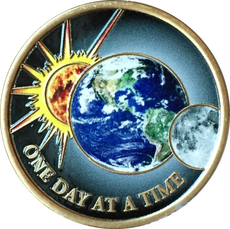RecoveryChip One Day at A Time Universe Sun Moon Earth Medallion Color Serenity Prayer Chip - Image 2