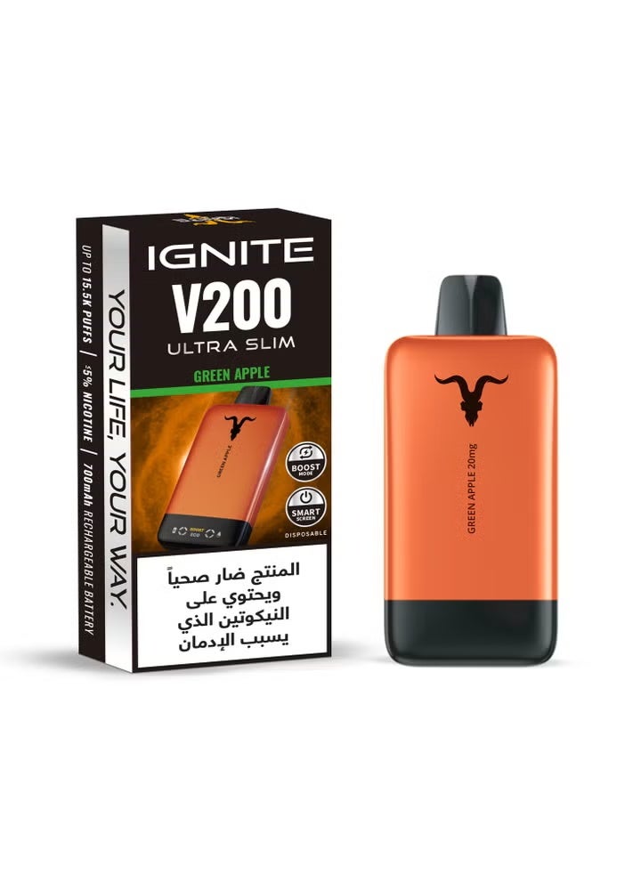 ignite V200 Ultra Slim Green Apple 20000 Puffs 20mg Nicotine Rechargeable Disposable Vape - Image 2