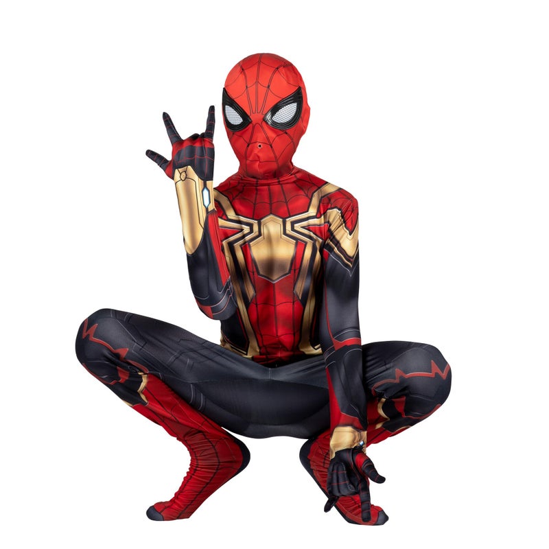 Marvel Integrated SpiderMan Official Youth Deluxe Zentai Costume Stretch Spandex with Hidden Zippers and Wrist Slits XS Multi