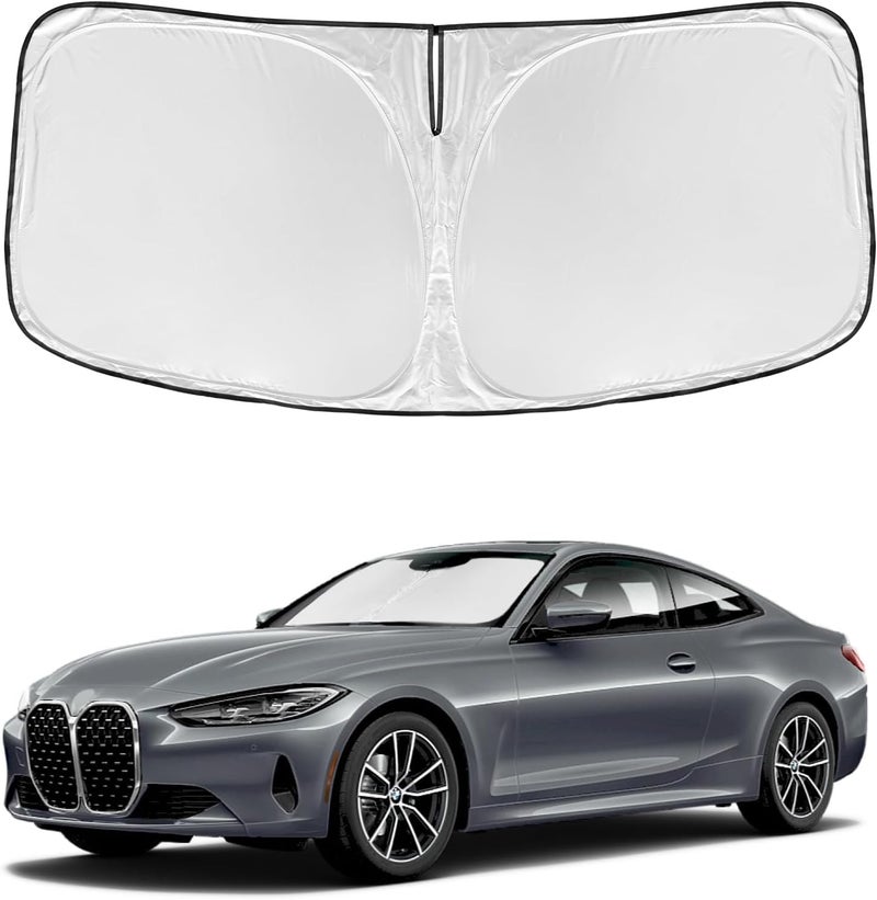 ZOIBV for BMW 4 Series 2021-2025 Windshield Sun Shade - 4 Layers Car Sunshades for Front Windows Shade Cover Custom Fit 4 Series Sun Visor 240T Retractable Shade Blocks UV Rays Car Accessories - Image 1