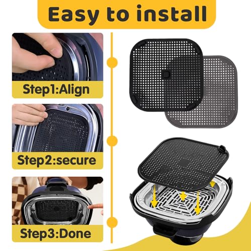 HUTUDAN 2 PCS Updated Heat Resistant Splatter Screen Compatible with Ninja Crispi Air Fryer Accessories;Food-Grade Silicone Splatter Shield Compatible with Ninja FN101-Prevent Oil Splatter.(Gray & Black) - Image 2