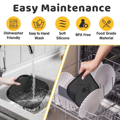 HUTUDAN 2 PCS Updated Heat Resistant Splatter Screen Compatible with Ninja Crispi Air Fryer Accessories;Food-Grade Silicone Splatter Shield Compatible with Ninja FN101-Prevent Oil Splatter.(Gray & Black) - Image 5