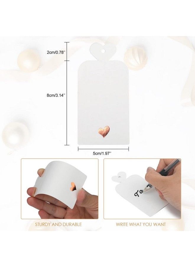 jijAcraft 100Pcs Paper Gift Tags With String Blank White Paper Gift Wrapping Tags White Heart Party Favor Labels Tags With Foil Rose Gold Heart For Wedding Favors Birthday Baby Shower(4"X2")  - Image 5