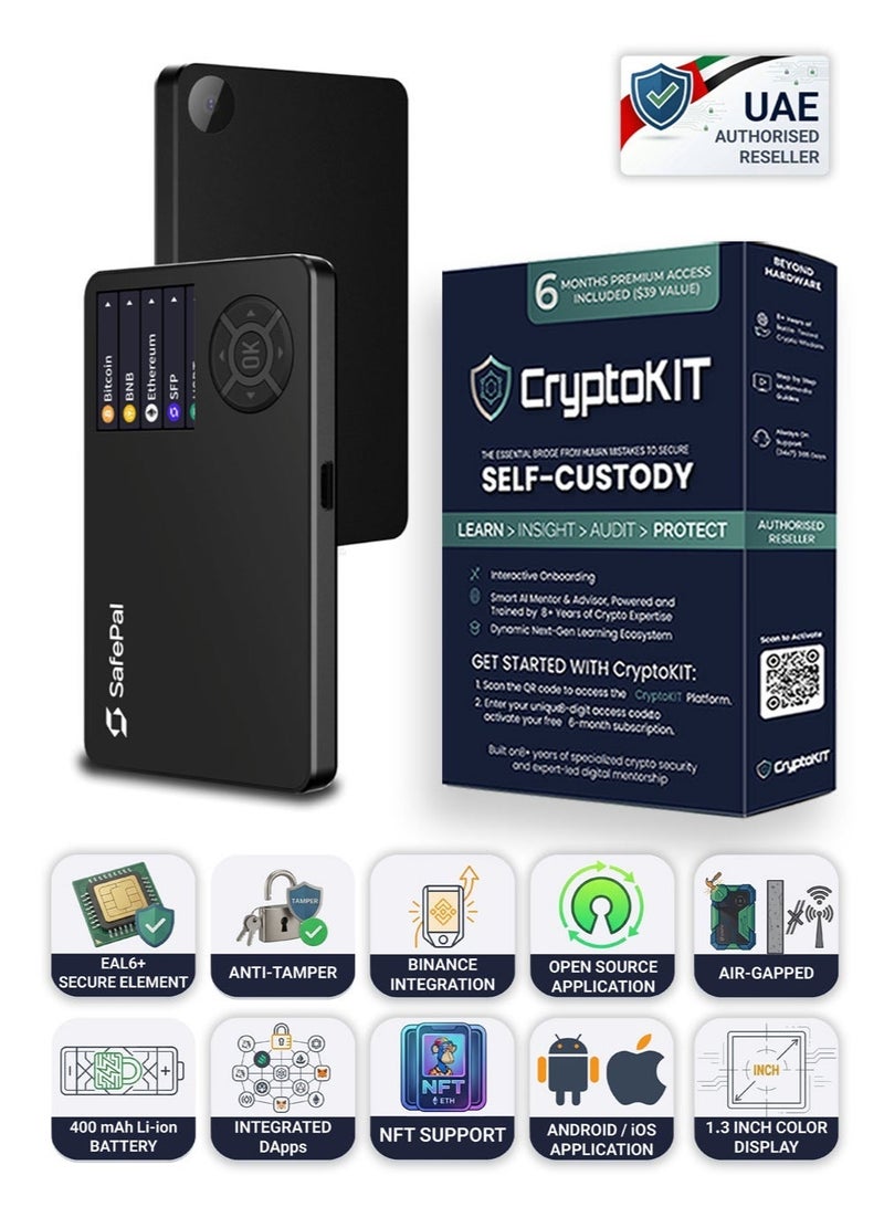 SafePal S1 Cryptocurrency Hardware Wallet + CryptoKIT Premium Bundle (6-Months) | Official UAE Reseller, 100% Air-Gapped Cold Storage, EAL6+ Secure Element, 1.3" Color Screen, Anti-Tamper, for iOS/Android/Windows - Image 2