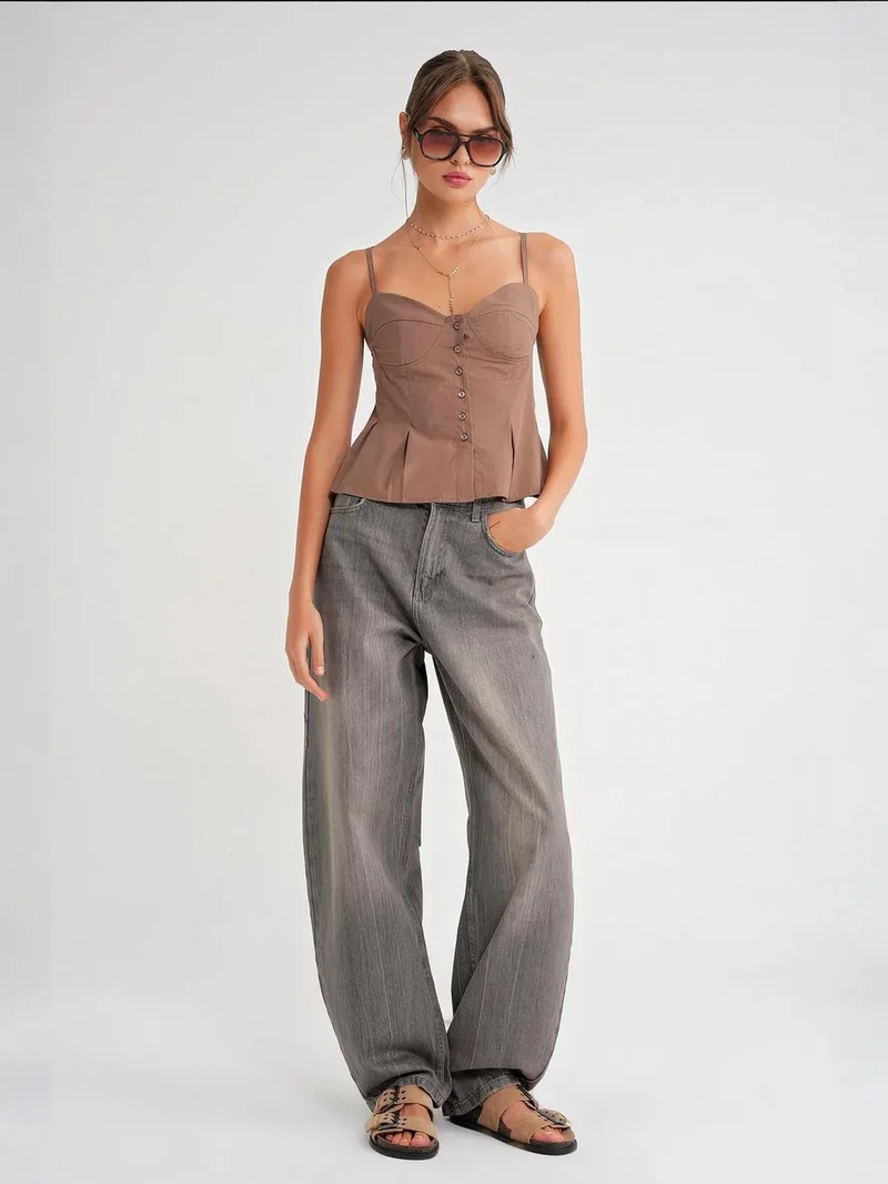 MixRay Sweetheart Neck Button-Front Peplum Cami Top