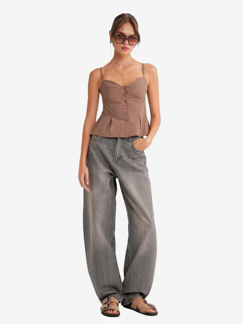 MixRay Sweetheart Neck Button-Front Peplum Cami Top