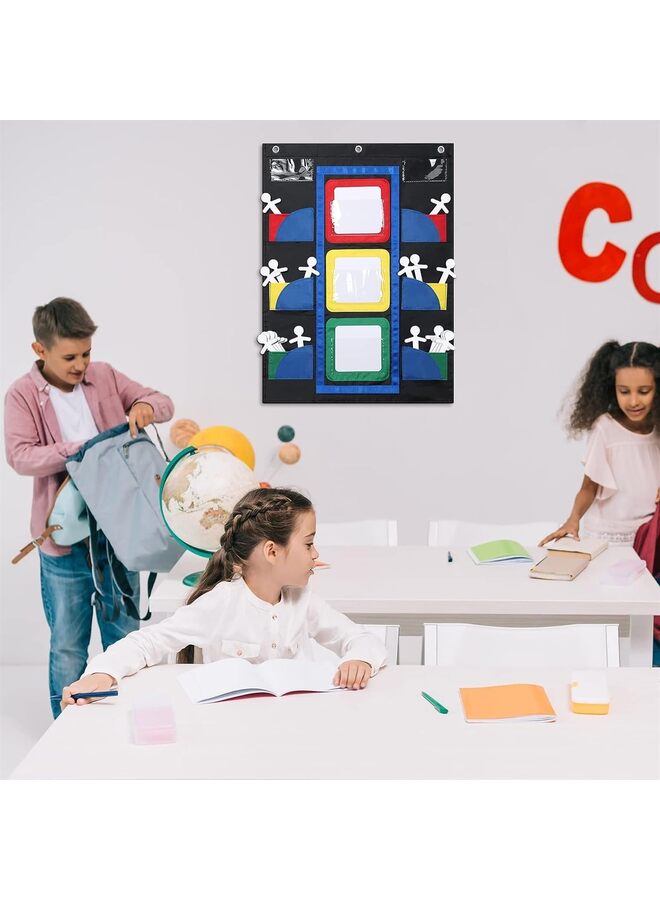 مخطط جيب للفصول الدراسية Stoplight مخطط جيب للسلوك لوازم العودة إلى المدرسة مخطط سلوك مع 35 عصا مسح جافة للطلاب أدوات إدارة الفصل الدراسي للمنزل - Image 2