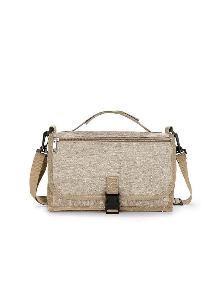 Portable Changing Pad for Baby, Foldable Diaper Bag with Shoulder Strap & Wet Wipes Pocket, Large Waterproof Mat for Travel, On-The-Go, Outdoor (Khaki) - Image 1