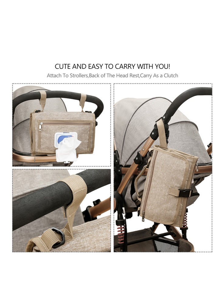 Portable Changing Pad for Baby, Foldable Diaper Bag with Shoulder Strap & Wet Wipes Pocket, Large Waterproof Mat for Travel, On-The-Go, Outdoor (Khaki) - Image 3