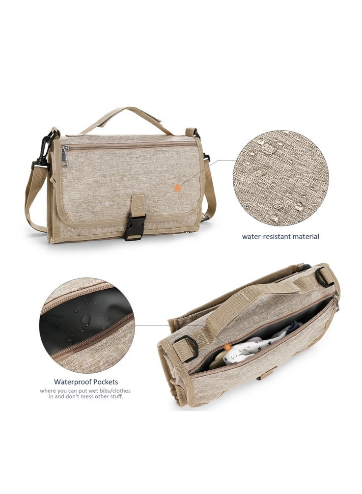 Portable Changing Pad for Baby, Foldable Diaper Bag with Shoulder Strap & Wet Wipes Pocket, Large Waterproof Mat for Travel, On-The-Go, Outdoor (Khaki) - Image 5