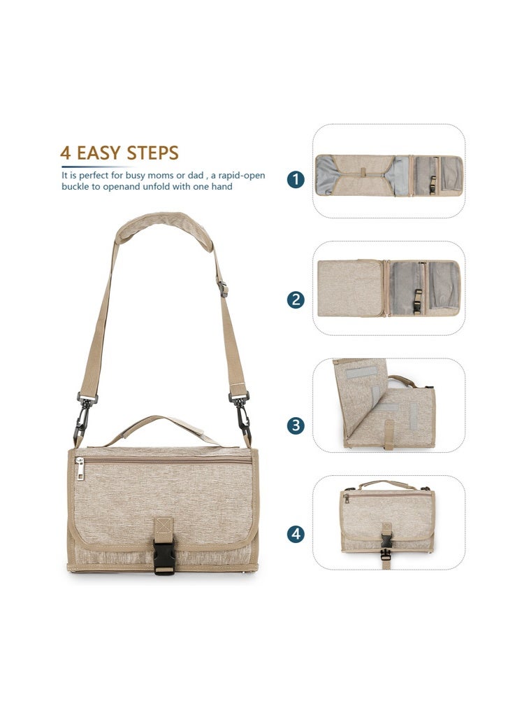 Portable Changing Pad for Baby, Foldable Diaper Bag with Shoulder Strap & Wet Wipes Pocket, Large Waterproof Mat for Travel, On-The-Go, Outdoor (Khaki) - Image 4