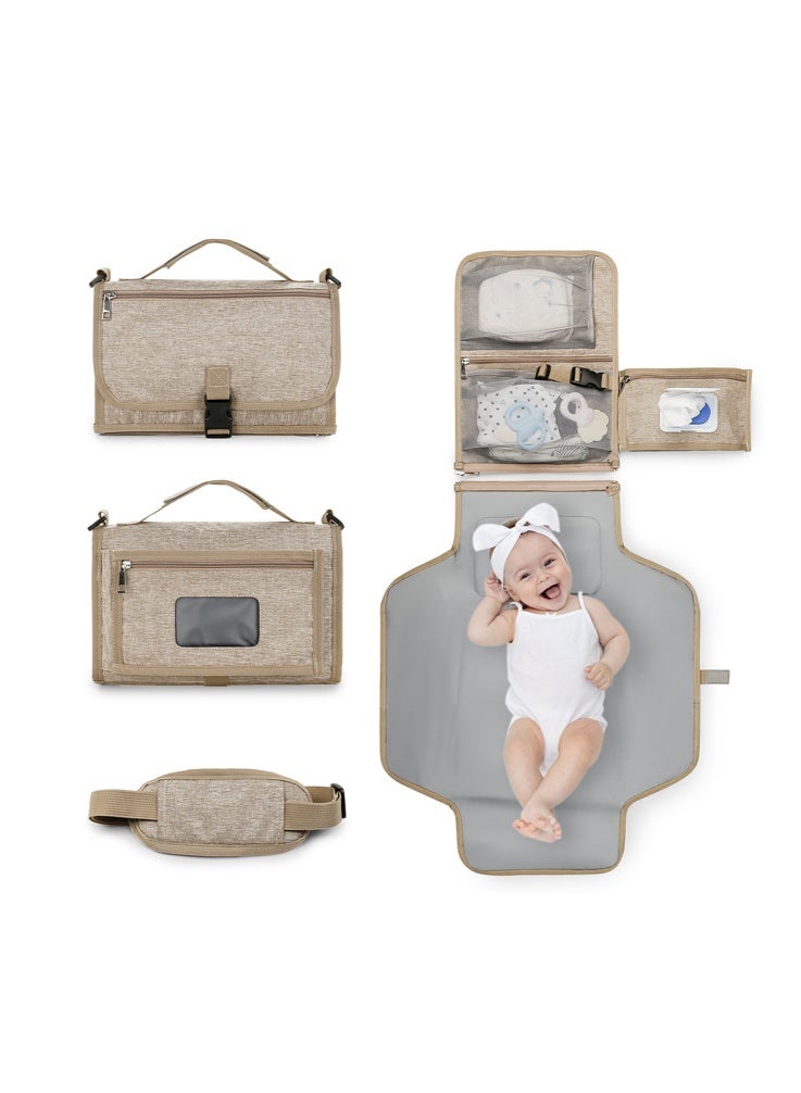 Portable Changing Pad for Baby, Foldable Diaper Bag with Shoulder Strap & Wet Wipes Pocket, Large Waterproof Mat for Travel, On-The-Go, Outdoor (Khaki) - Image 2