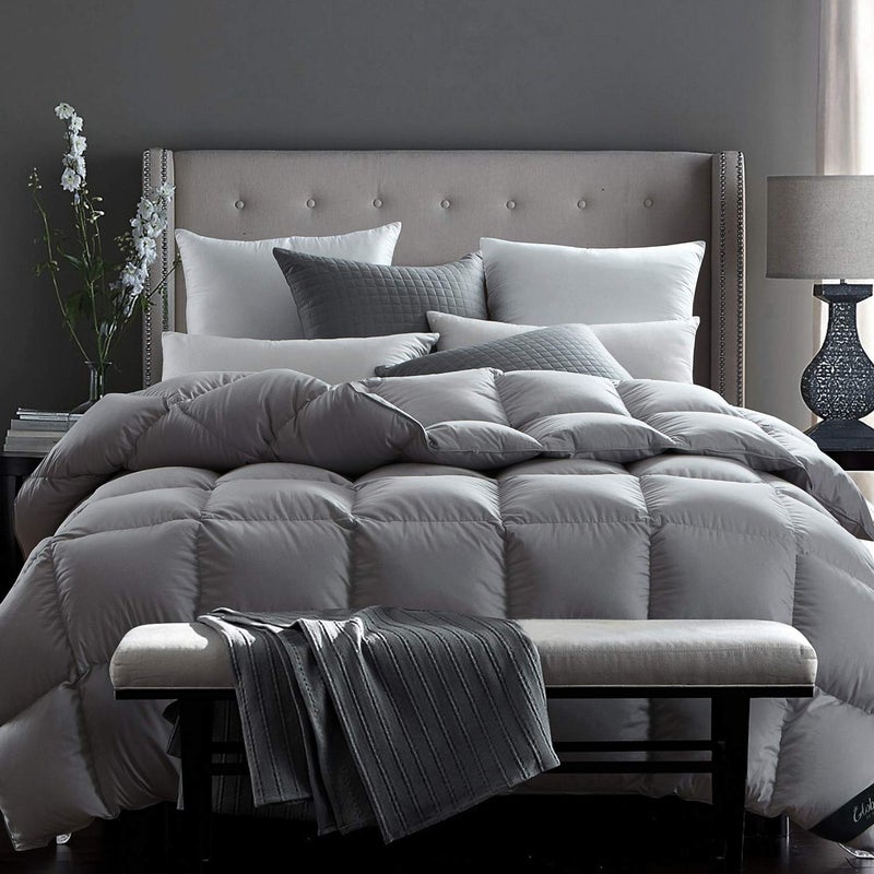 Globon Winter Down Comforter King SizeHeavy Weight Duvet Insert with Noiseless Soft Shell 8 Corner Tabs Machine WashableGrey