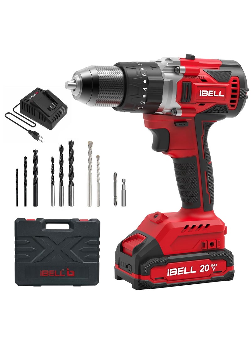 iBELL iBELL BD2080 2Ah BMC One Power Series 20V Cordless Impact Drill Brushless Max 80Nm Torque 1750 RPM Speed 13mm HeavyDuty Metal Keyless Chuck 203 Clutch Settings LED Light  - Image 1