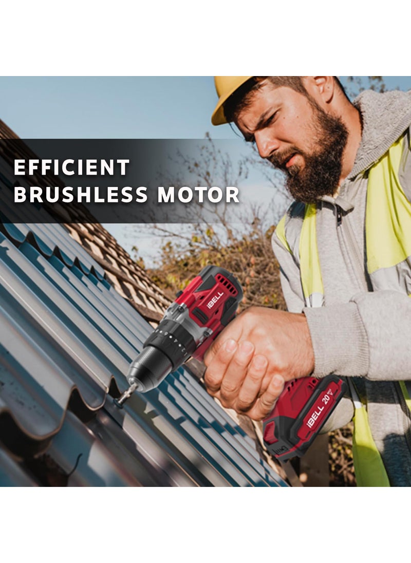 iBELL iBELL BD2080 2Ah BMC One Power Series 20V Cordless Impact Drill Brushless Max 80Nm Torque 1750 RPM Speed 13mm HeavyDuty Metal Keyless Chuck 203 Clutch Settings LED Light  - Image 5
