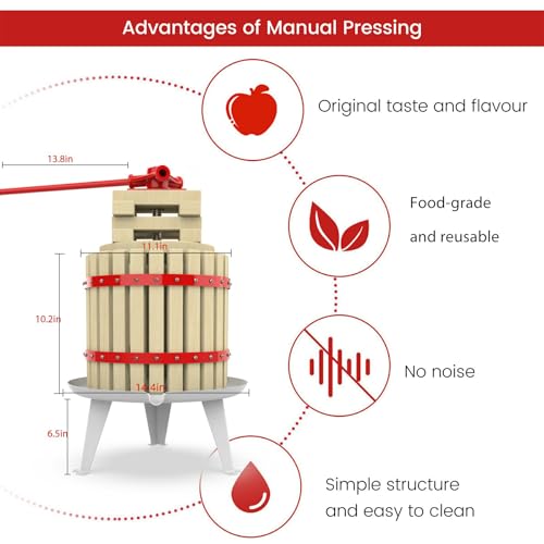 EJWOX 3.2 Gallon Fruit and Wine Press, Manual Cider Juice Maker with Solid Beech Wood Basket & Heavy-Duty Stand for Apples, Grapes, Berries - Image 3