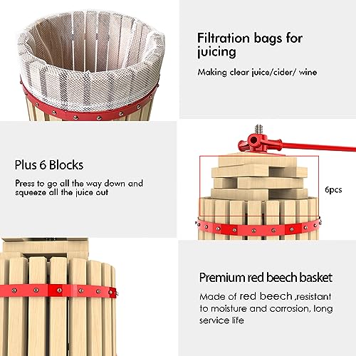 EJWOX 3.2 Gallon Fruit and Wine Press, Manual Cider Juice Maker with Solid Beech Wood Basket & Heavy-Duty Stand for Apples, Grapes, Berries - Image 4