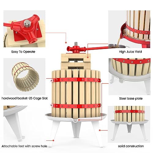 EJWOX 3.2 Gallon Fruit and Wine Press, Manual Cider Juice Maker with Solid Beech Wood Basket & Heavy-Duty Stand for Apples, Grapes, Berries - Image 5