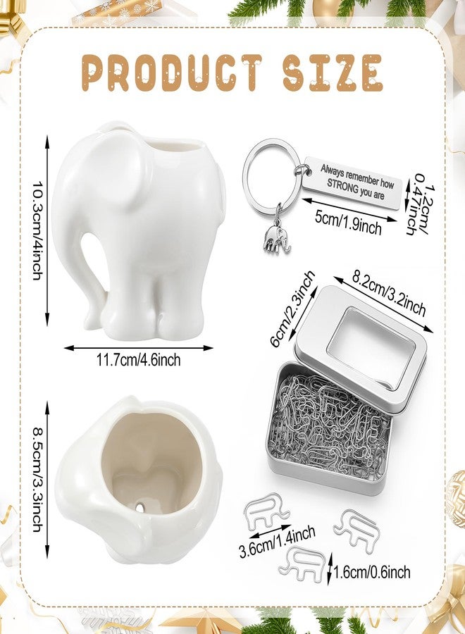 Skyygemm 3 Pcs Elephant Gift Set Includes Elephant Pen Pencil Holder, Paper Clips Bookmarks and Inspiration Keychain Set for Woman Teacher Friends Mom - Image 2