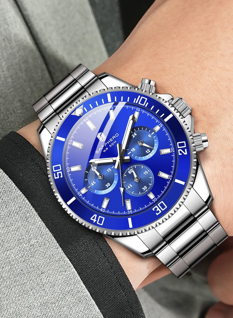 Sapphero SAPPHERO Mens Watches Analog Quartz Chronograph Stainless Steel Watches for Men 50M Waterproof Men's Wrist Watches with Calendar Luxury Business Work Casual Watch Elegant Gifts for Mens