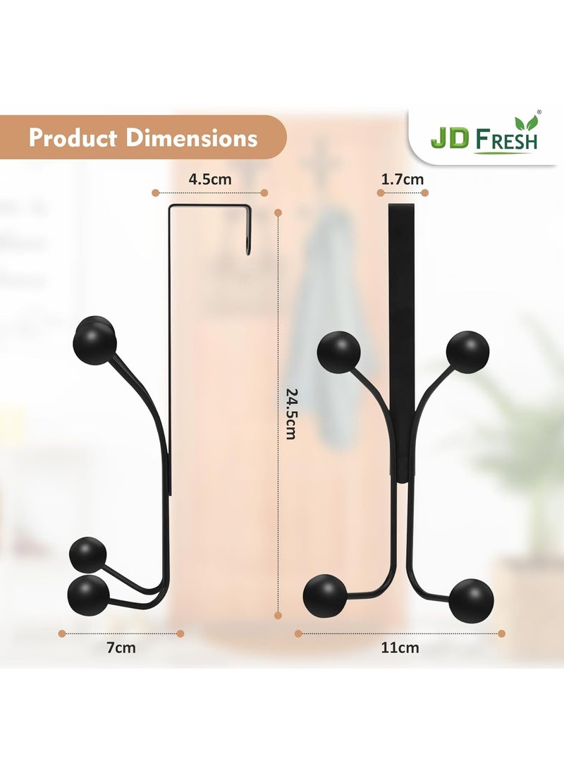 JD FRESH JD FRESH Heavy Duty 4 in 1 Over The Door Hooks Door HangersMultiPurpose Organizer Hooks for Clothes Towels Hats BagsIdeal for Bathroom Bedroom and Kitchen Set of 4 Black  - Image 2