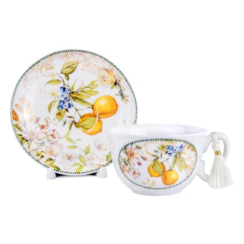 STP GOODS Bone China Tea/Coffee Cup and Saucer in Gift Box Fine Bone China Coffee Cup with Saucer Tea Cup Set of One (Lemon) - Image 5