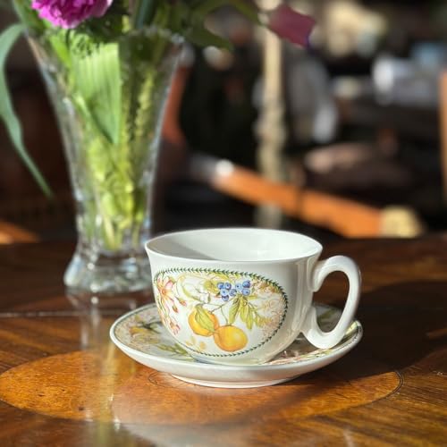 STP GOODS Bone China Tea/Coffee Cup and Saucer in Gift Box Fine Bone China Coffee Cup with Saucer Tea Cup Set of One (Lemon) - Image 2