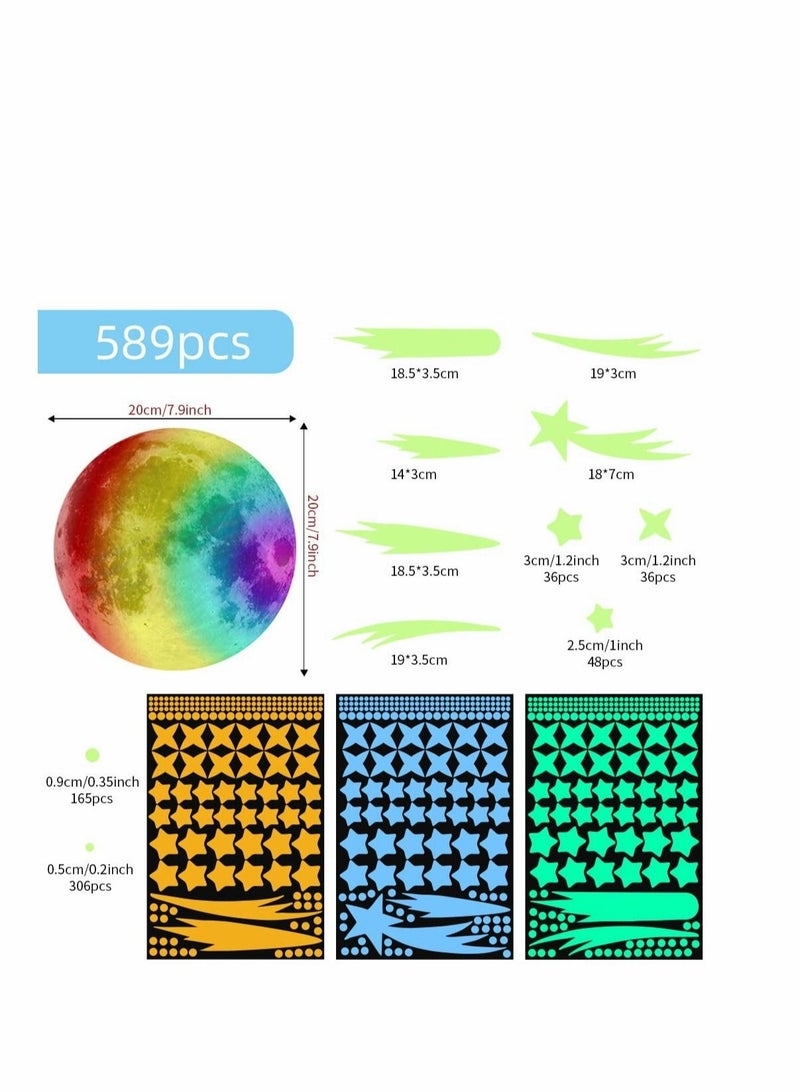 كابتن تيك Glow in The Dark Stars Wall Stickers, 589 Pcs Stars and Moon for Ceiling Wall Decals for Kids Nursery Bedroom - Image 5