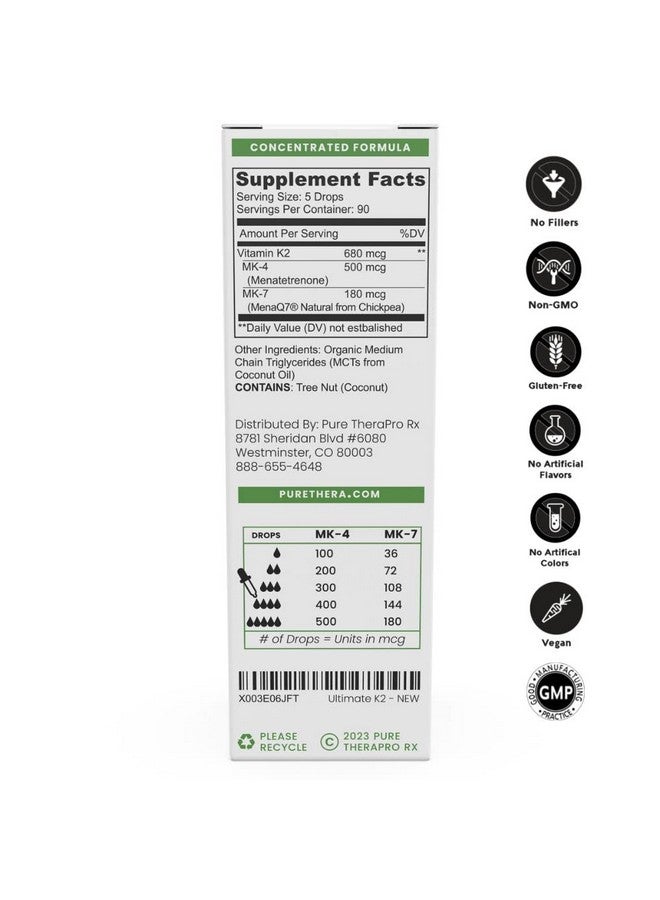 Pure Therapro Rx Ultimate K2 Supplement ; Liquid Full Spectrum Vitamin K2 Drops ; 680Mcg Vegan K2 As Alltrans Mk4 & Patented Menaq7 Mk7 ; Supports Bone Health + Beautiful Skin & Hair ; 90 Servings - Image 3