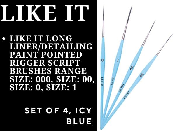 Like-It Like it Long Liner Detail Paint Brush Set - Ultra Fine Detail Brushes for Acrylic, Watercolor & Gouache - Precision Art Brushes for Miniature, Art, Model & Canvas Painting (Set of 4, ICY Blue) - Image 2