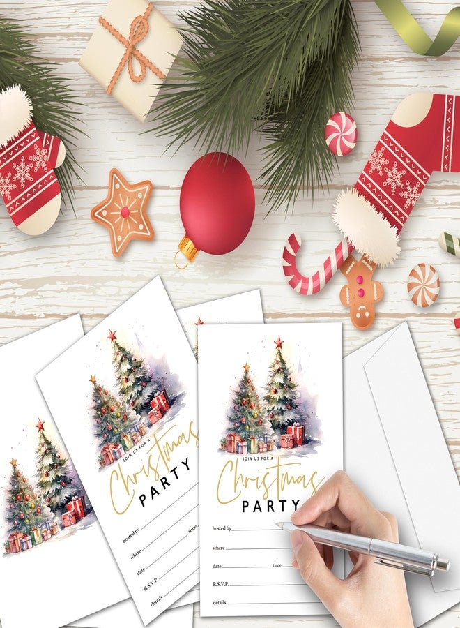 TIRYWT Christmas Party Invitations with Envelopes(25-Pack), 4"x6" Double-Sided Fill-In Party Invites, Winter Tree Xmas Party Decorations Supplies Favors - A01 - Image 3