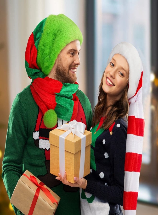 Funtery 2 Pcs Super Long Christmas Elf Hat 63 Inches Knitted Green White with Red Striped Santa Long Tail Xmas Hats with Snowmen Pin for Adults Christmas Dress up Photo Props New Year Party Supplies - Image 5