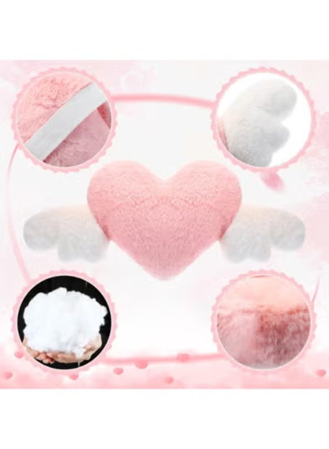 COYO 1 Pcs Plush Heart Shaped Pillow with Angel Wings Car Headrest Soft Comfortable Car Seat Pillow for Driving Travelling Room Office Car Decor, (Pink) - Image 5