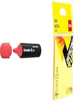 Schneider Schneider job 1502 highlighter, red + Deli, Stick Up, Sticky Notes, EA02602, ASST., 76×76mm 3''×3'' 4 * 25 sheets, (1 PCS) 