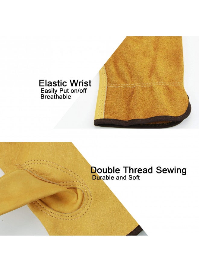OZERO Leather Work Gloves Flex Grip Tough Cowhide Gardening Glove for Wood Cutting/Construction/Truck Driving/Garden/Yard Working for Men and Women 1 Pair (Gold,Medium) - Image 3