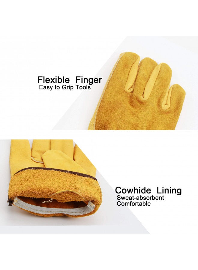 OZERO Leather Work Gloves Flex Grip Tough Cowhide Gardening Glove for Wood Cutting/Construction/Truck Driving/Garden/Yard Working for Men and Women 1 Pair (Gold,Medium) - Image 2