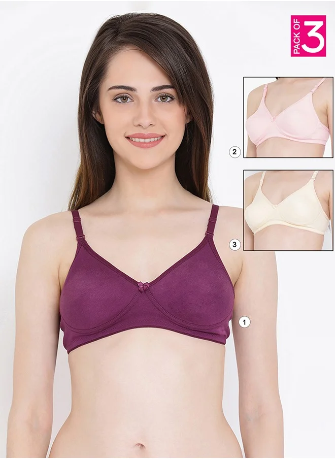 كلوفيا Clovia Pack of 3 Lightly Padded Non-Wired Full Cup Multiway T-shirt Bra - Cotton Rich