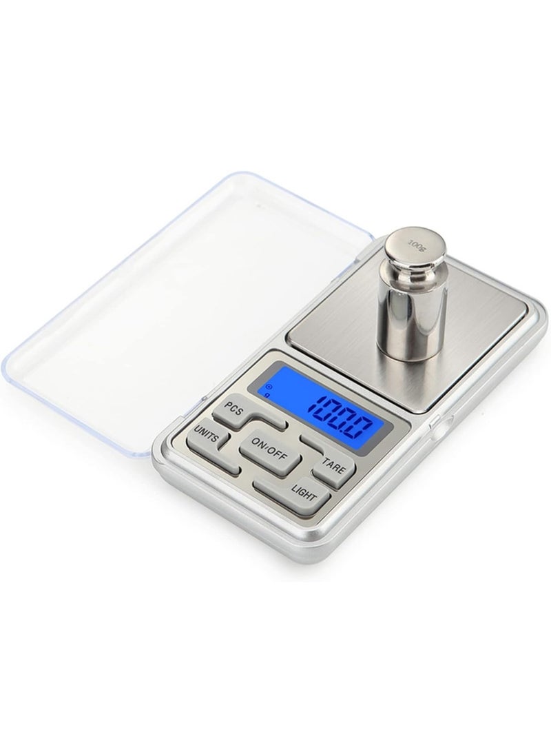 Digital pocket scale 200g x 0.01g with backlit blue display and transparent protective cover - Image 1