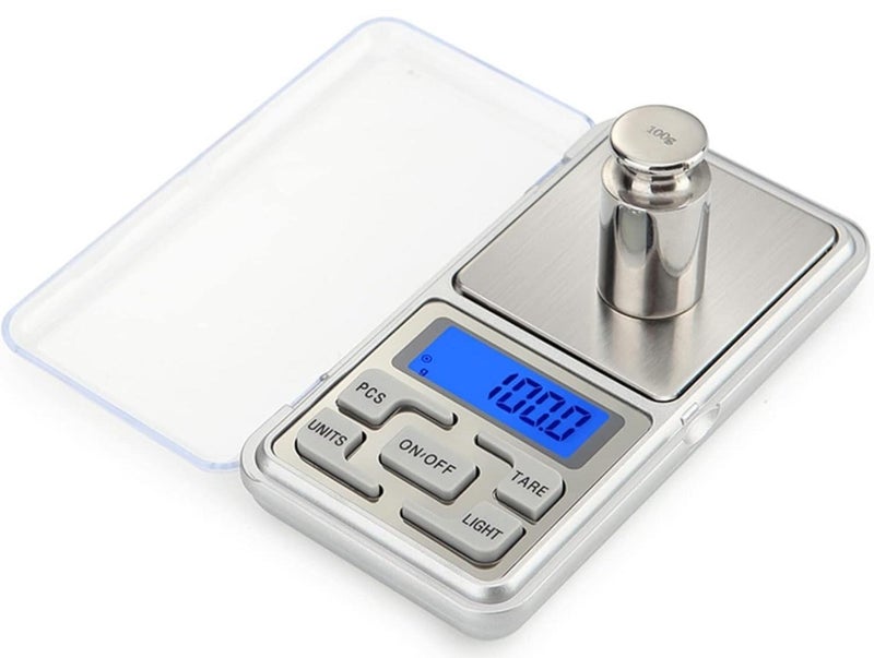 Digital pocket scale 200g x 0.01g with backlit blue display and transparent protective cover - Image 1